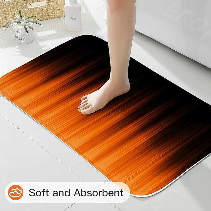Litabel 4 Pcs Orange and Black Gradient Shower Curtain Set with Rugs and Toilet Lid Cover, Modern Simple Waterproof Fabric Bathroom Set, Ombre Stripe Gothic Abstract Bathroom Decor Set Accessories - ModernBath
