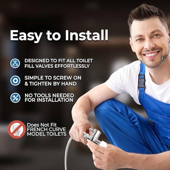 Rear & Feminine Right Handed Ultra Thin Bidet Attachment for Toilet with Self Cleaning Dual Nozzles - No Wiring Needed - Easy DIY Install - Includes Hybrid Brass 3-way T with ON/OFF & Travel Bidet - ModernBath