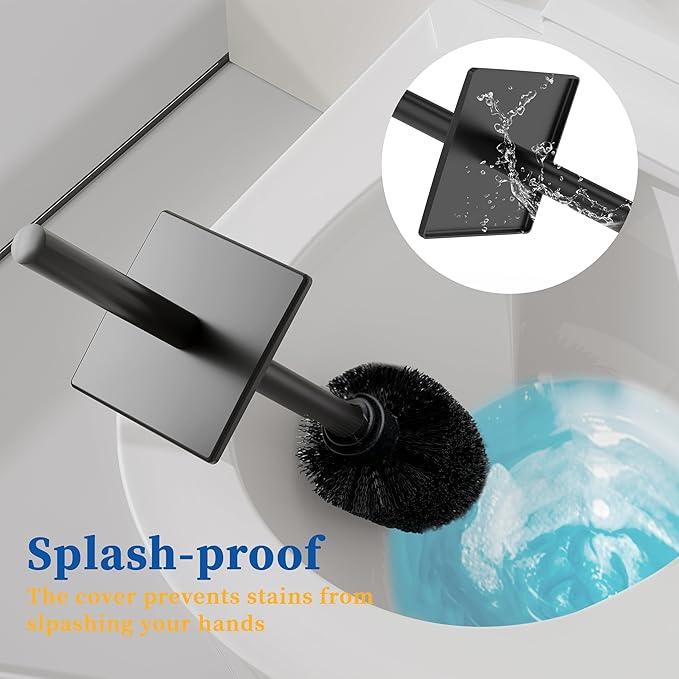 RUACQ Toilet Brush and Holder Set 2pcs,Square Toilet Bowl Brush for Bathroom with 304 Stainless Steel Handle Toilet Cleaner Brush with Durable Scrubbing Bristles,Splash-Proof (Matte Black) - ModernBath