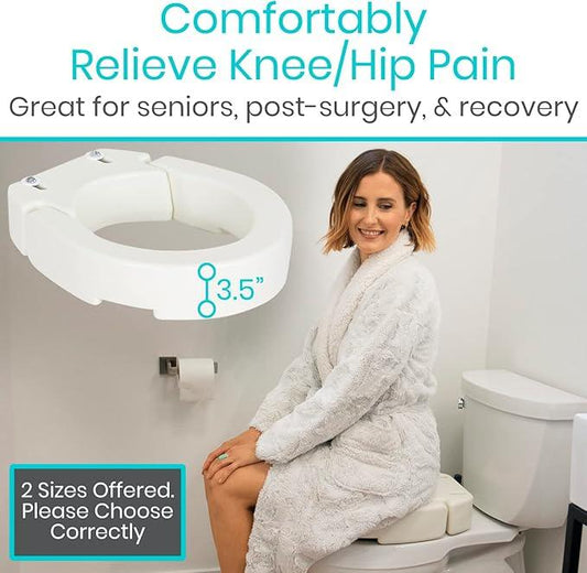 Vive Raised Toilet Seat (Elongated, Adds 3.5 Inches) - Elevated Toilet Seat Riser & Extender for Seniors & Handicap - High Rise Toilet Extension for Elderly - Portable Commode Toilet Booster for Adult - ModernBath