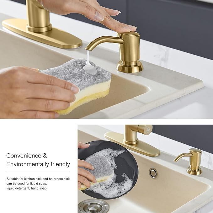 GAGALIFE Built in Counter Soap Dispenser for Kitchen Sink and Extension Tube Kit, Anti-Leakage Upgrade with 40" Tube No More Top Refill, Brushed Gold - ModernBath