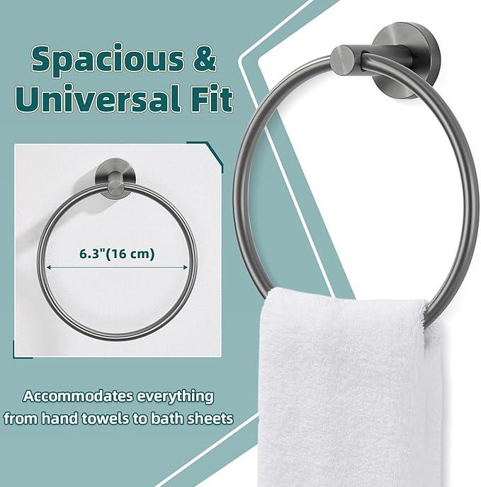 APLusee Gunmetal Gray Towel Ring, 304 Stainless Steel Rustproof Towel Holder for Bathroom Wall Mounted, Easy to Install - ModernBath