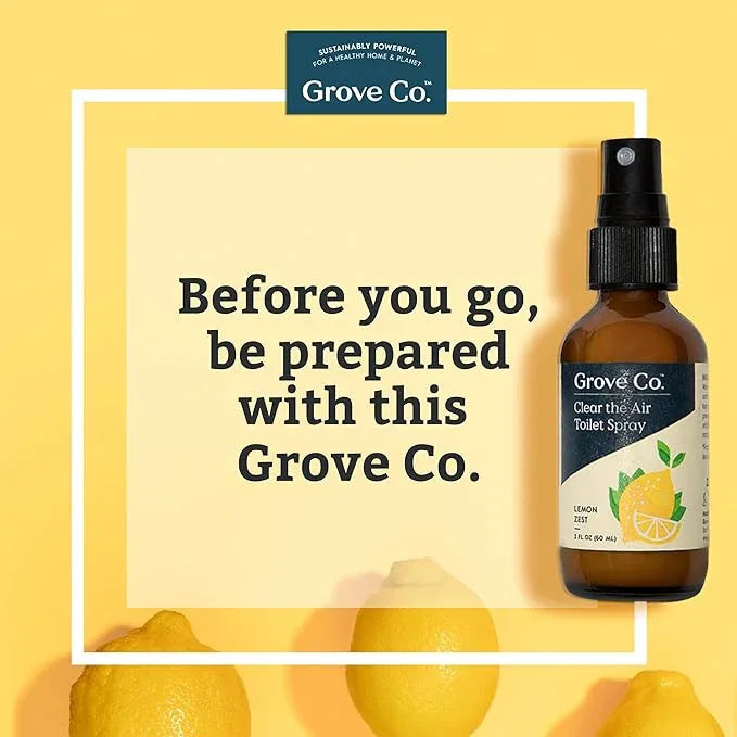 Grove Co. Toilet Spray, Clear the Air Bathroom Spray Air Freshener (2 fl oz) Odor Eliminator for Strong Odor, 100% Natural Lemon Zest Scent, Vegan, Paraben & Phthalate Free (Pack of 3) - ModernBath