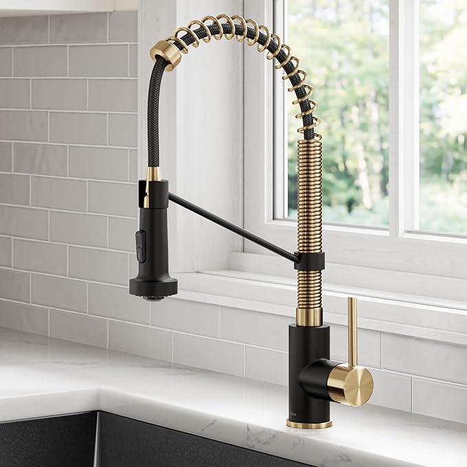 KRAUS Bolden Commercial Style 2-Function Single Handle Pull Down Kitchen Faucet in Brushed Brass/Matte Black, KPF-1610BBMB - ModernBath