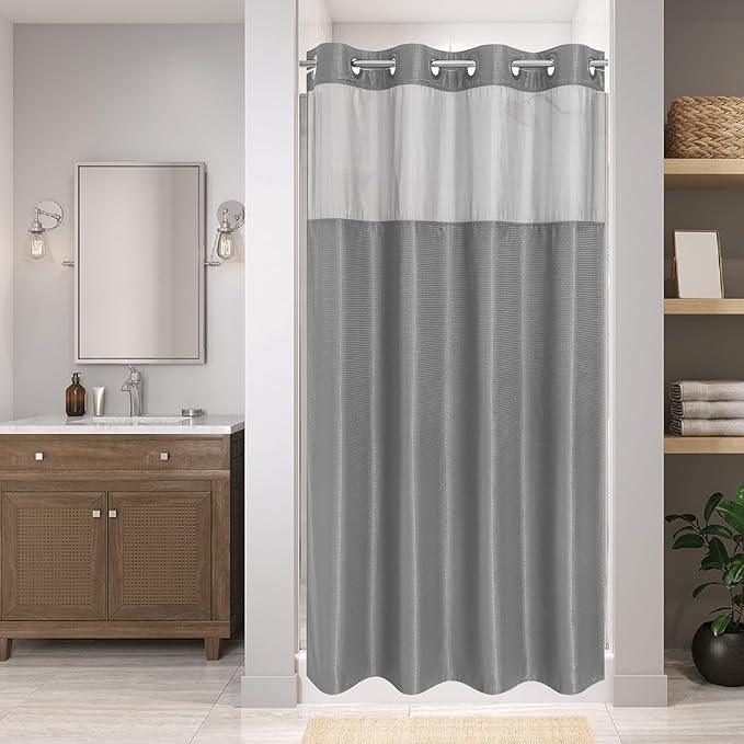 eachope Stall No Hook Shower Curtain with Snap-in Fabric Liner Set,Waffle Weave Shower Curtains for Bathroom,Hotel Luxury Decor Bathroom Curtain Set,Waterproof & Washable,Grey,54Wx80H - ModernBath