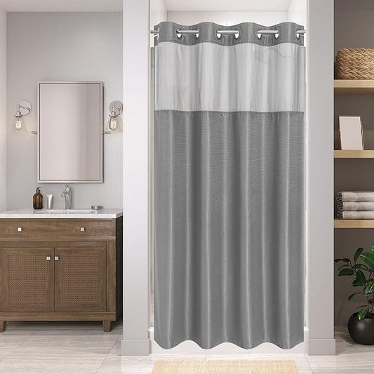 eachope Stall No Hook Shower Curtain with Snap-in Fabric Liner Set,Waffle Weave Shower Curtains for Bathroom,Hotel Luxury Decor Bathroom Curtain Set,Waterproof & Washable,Grey,54Wx80H - ModernBath
