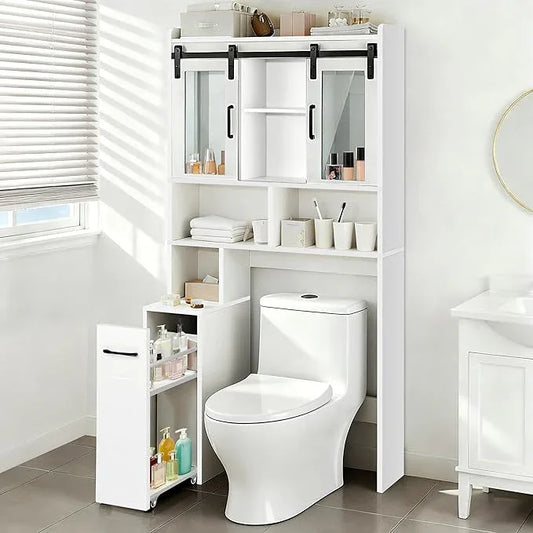 Extendable Rolling Drawer-Style Toilet Storage Cabinet. Conveniently Mobile. Sliding Storage Doors. Adjustable Shelving. Compact Bathroom Storage. Toilet Paper Holder. Bathroom, Toilet, Laundry Room - ModernBath