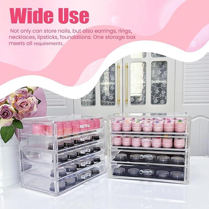 Guolich 5 Tier Nail Art Decoration Storage Box，Acrylic Make Up&Jewelry Organizer with Drawers, Cosmetic Storage for Dresser Countertop and Bathroom，Transparent Acrylic Nail Art Jewelry Accessories - ModernBath
