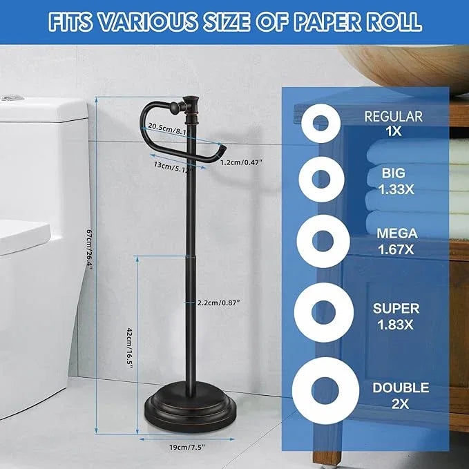 RUMOSE Toilet Paper Holder Stand for Floor, Oil Rubbed Bronze Adjustable (12.4" to 22.8") Bathroom Toilet Tissue Holder, Free Standing Toilet Paper Roll Holder with Storage, Stainless Steel - ModernBath