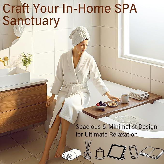 Acacia 1.2" T Wood Bathtub Tray Caddy for Freestanding Tub, 35" L Adjustable Bath Tray for Tub, Luxury Spa Bathroom Tray Organizer Table, Bath Tub Accessories for Women, Housewarming, Birthday Gifts - ModernBath