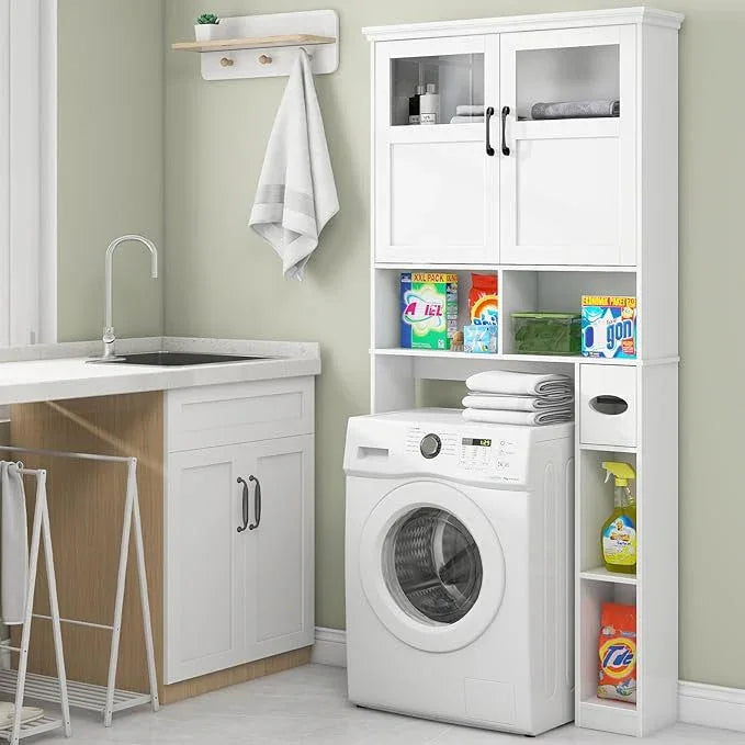 Vabches Freestanding Toilet Storage Cabinet with Double Doors, Shelf Space Saver, Anti-Tip Design & Adjustable Shelf, White - ModernBath