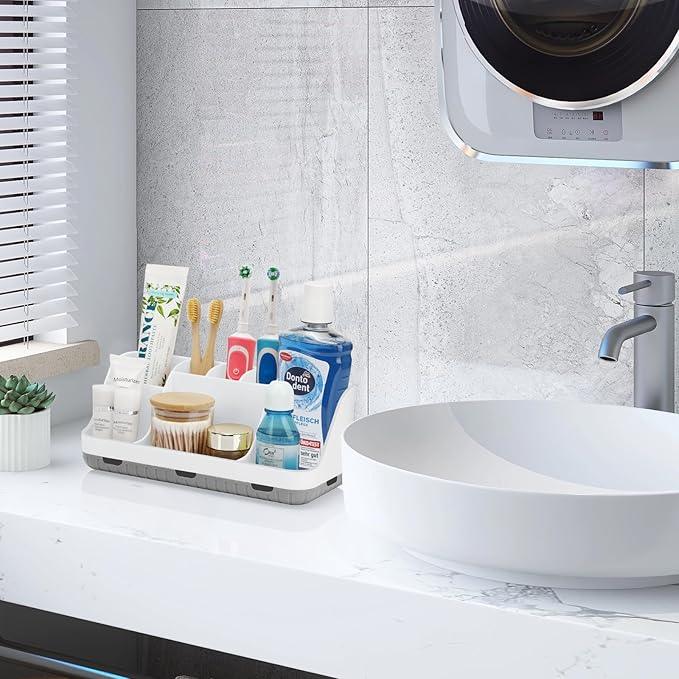GFWARE Toothbrush Holders for Bathrooms Countertop Organizer - Kids Electric Toothbrush and Toothpaste Holder Detachable 7 Slots Tooth Brush Organization Bathroom Accessories Storage Vanity, White - ModernBath