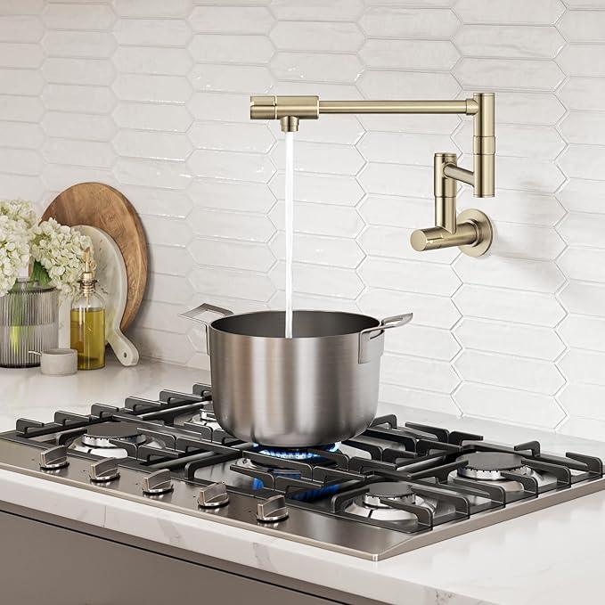 KRAUS Bolden Pot Filler Faucet with Retractable Arm, Wall Mount Kitchen Faucet, Pot Filler for Stove in Spot-Free Antique Champagne Bronze, KPF-5003SFACB - ModernBath
