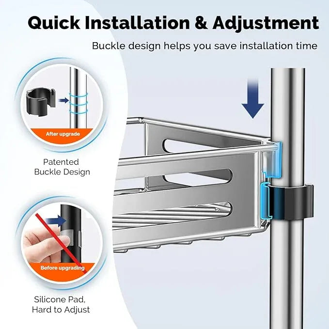 HAMITOR Corner Shower Caddy Tension Pole: Quick Installation 4-Tier Rustproof Bathroom Organizer Shelves for Bathtub Shampoo Storage - 47-121 inch Adjustable Floor Standing Bath Rack Holder - Silver - ModernBath