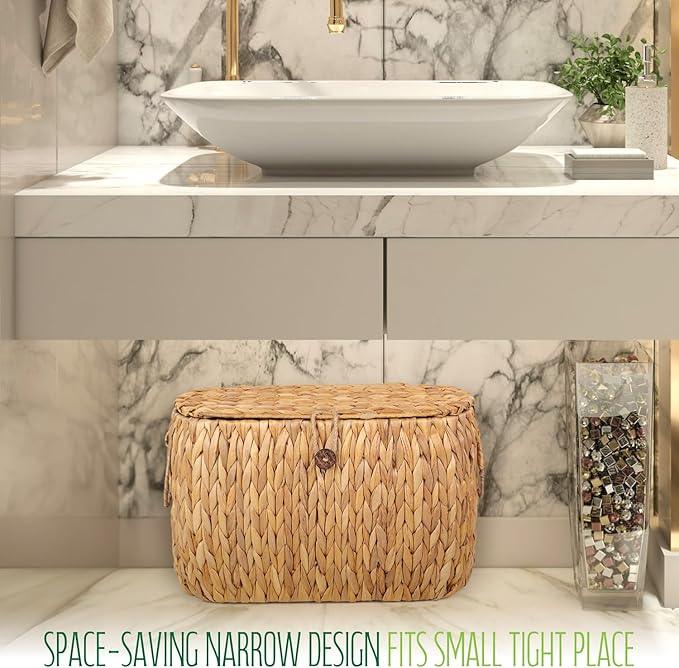 Toilet Paper Storage, Water Hyacinth Baskets with Lid, Toilet Paper Baskets for Storage Holder 6 Rolls, Papers Basket with Built-in Handles for Organizer, Bathroom Accessories Organizer - ModernBath