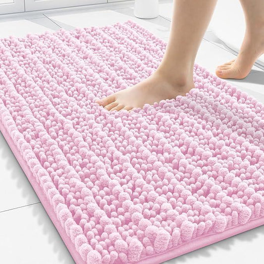 Smiry Bathroom Rugs Mat 30x20, Extra Soft Absorbent Chenille Bath Rugs, Non Slip Rubber Backing Machine Washable Quick Dry Bath Mats for Bathroom Floor, Tub, Shower, Home Decor Accessories, Pink - ModernBath