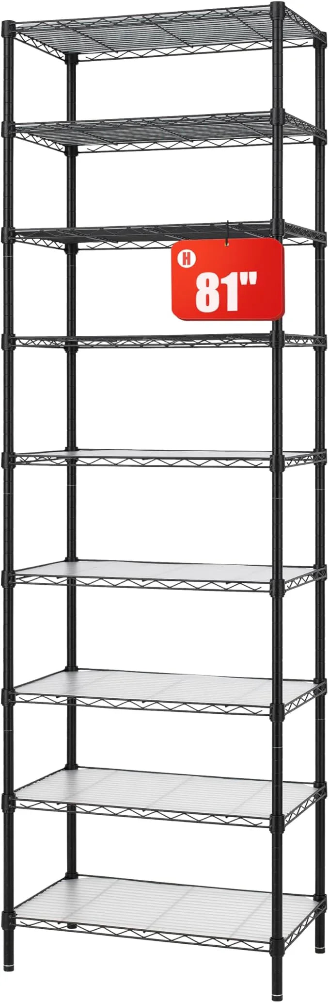 Finnhomy 9-Tier Wire Shelving Unit Adjustable Steel Wire Rack Shelving, 81 Inches Height 9 Shelves Metal Storage Rack, Pantry Shelves for Storage with PE mat, NSF Certified, Black - ModernBath