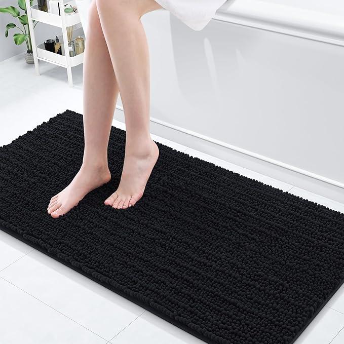 Arotive Luxury Chenille Bathroom Rug Mat, Extra Soft Thick Absorbent Shaggy Bath Rugs, Non-Slip Machine Wash Dry, Plush Bath Mats for Bathroom, Shower and Tub, 60x20, Black - ModernBath