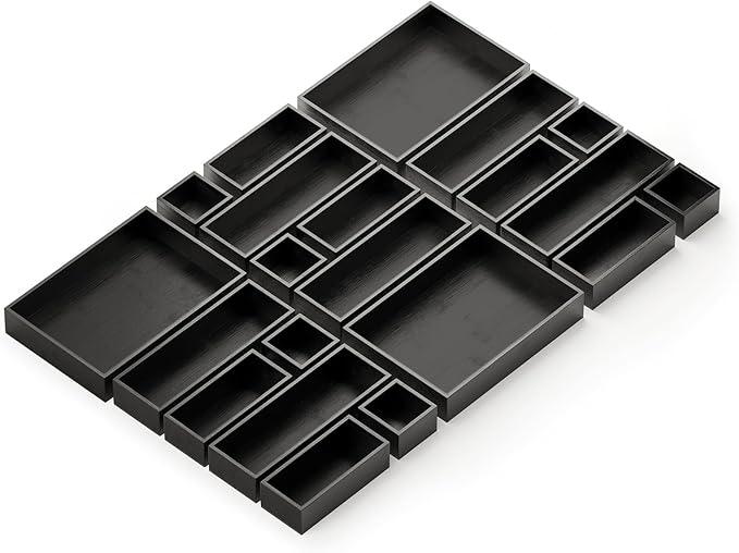 SpaceAid 21-Piece Bamboo Drawer Organizer Storage Boxes Set, Wood Tray Junk Drawer Organizers Multi-Use Divider Bins for Kitchen, Bathroom, Office Desk and Makeup Organization (21 Pack, Black) - ModernBath