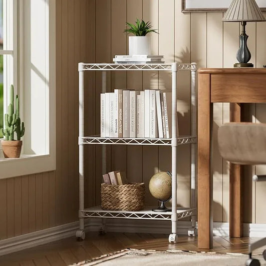 SINGAYE 3 Small Shelves Storage Shelf Wire Shelving Unit Metal Shelf Adjustable Organizers Storage Shelving with Wheels for Bathroom Laundry Room Kitchen Pantry11.5”D x 17.3”W x 30”H White - ModernBath
