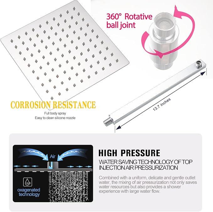 annazom Rain Shower System Set with 10 Inch Large Shower Head High Pressure 2 Function Recessed Shower Valve Mixer Chrome Surface for Bathroom Remodel, Chrome - ModernBath