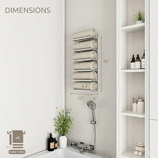 Modern Tiered Towel Rack - Wall-Mounted Metal Towel Shelf for Bathroom, Space-Saving Storage for Towels, Organizers, and Home Decor (Satin Nickel, 6-Tier) - ModernBath