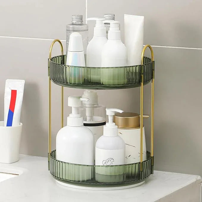 YCIA&DONE 360 Rotating Makeup Organizer and Storage for Vanity Countertop 2 Tiers, High Capacity Cosmetic Skincare Perfume Organizers for Dresser Bathroom Lazy Susan (Vintage Green) - ModernBath