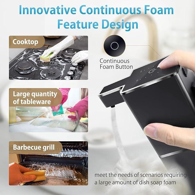 JEMISUN Automatic Foaming Soap Dispenser Touchless 380ml/12.8oz Rechargeable Hand Soap Dispenser Wall Mounted 4 Levels Adjustable Foam Soap Pump for Bathroom Kitchen Dish Soap - ModernBath