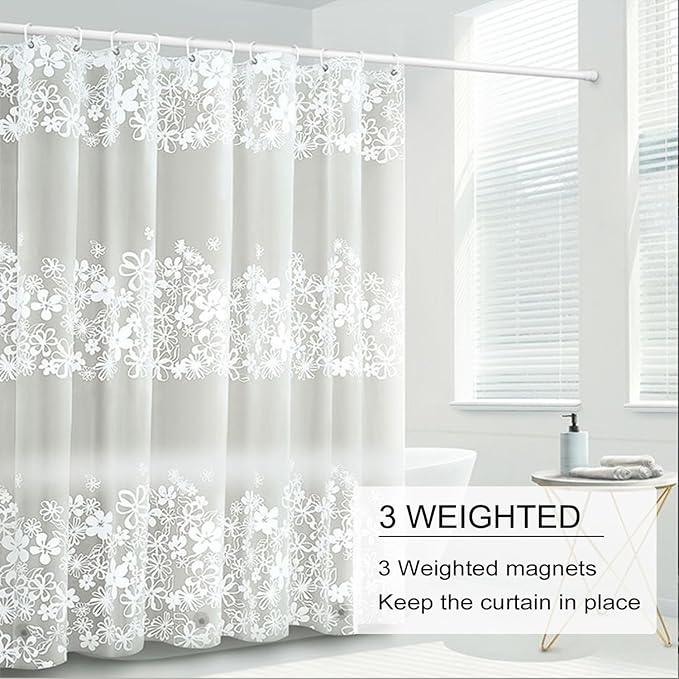 TIKABC Shower Curtain Liner, 4G PEVA Shower Liner, Plastic Waterproof Shower Curtains, 72x72 inch with Grommet Holes 3 Magnetic Weights - ModernBath
