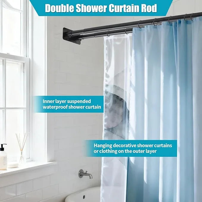 Creatyi 28 to 75 Inches Double Shower Curtain Rod Adjustable Double Shower Curtain Rods for Bathroom (28 to 75'', Black) - ModernBath