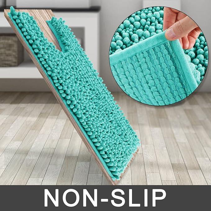 Yimobra Toilet Rug U Shaped Washable 24x20 Inch - Ultra Soft Absorbent Chenille Bath Rugs for Toilet, Quick Dry & Machine Washable, Non Slip Contour Bathroom Mat, Lake Blue - ModernBath