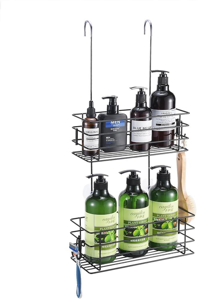 Seltomer Shower Organizer Hanging Shower Caddy with Rotatable Hook bar Over the Door and Can be Hung on the Faucet or Claw Foot, Stainless Steel Rust Proof and Durable （Black） - ModernBath