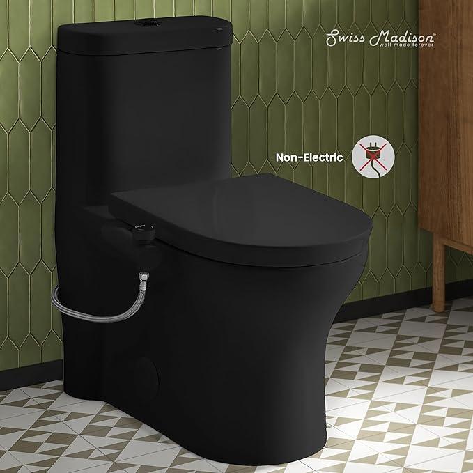 Swiss Madison Aqua Non-Electric Bidet Toilet Attachment in Matte Black with Black Knob - ModernBath