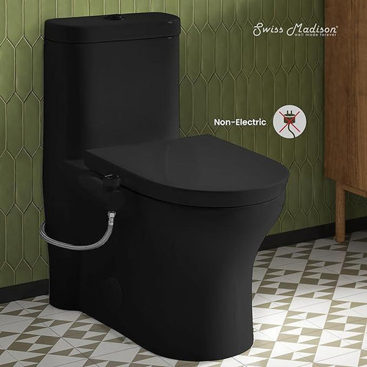 Swiss Madison Aqua Non-Electric Bidet Toilet Attachment in Matte Black with Black Knob - ModernBath