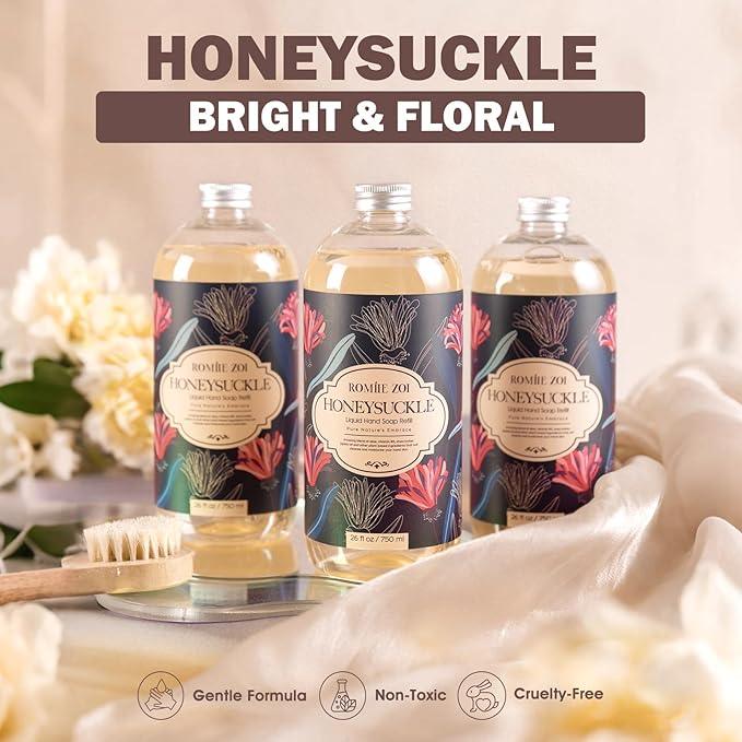 ROMIIE ZOI Liquid Hand Soap Refill Gift Set – Honeysuckle Scent, 3 Pack (26 Fl Oz Each), Cruelty-Free, Biodegradable & Gentle Formula for Sensitive Skin, Kitchen, Bathroom & Dispenser - ModernBath
