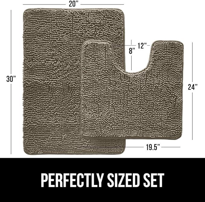 GORILLA GRIP Bathroom Rug Sets, Soft Chenille 2 Piece Area Rugs Set, Toilet Base Mat and 30x20 Carpet, Absorbent Microfiber Washable Mats Dry Quickly, Home Décor and Bath Room Accessories, Latte - ModernBath