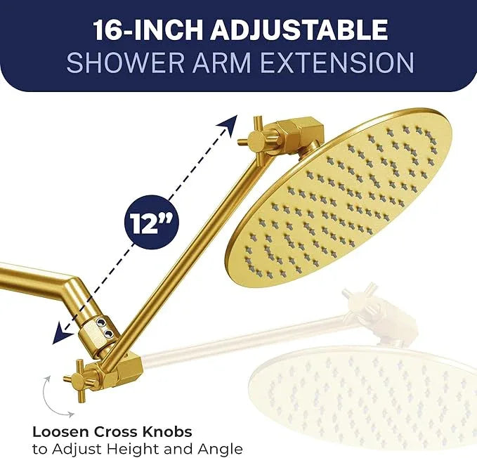 HammerHead Showers Solid Metal 12 Inch Adjustable Shower Head Extension Arm, Raises Showerhead Height, Shower Extender Arm Supports Up to 10 lbs, Brushed Gold - ModernBath