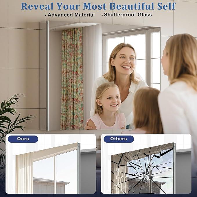 Bathroom Medicine Cabinet Mirror with Storage, 16 Inch x 24 Inch Silver Medicine Cabinet with Single Door & Adjustable Shelves for Vanity, Aluminum Surface, Wall-Mount or Recessed - ModernBath