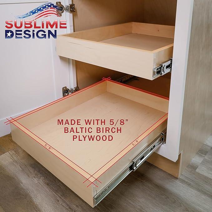 Sublime Design - Standard Size - Pull Out Kitchen Drawers | Slide Out Shelves for Kitchen Cabinets | Pull Out Home Organizer (Side Mounting, 33 Inch W/Drawer Slides (32” Drawer Box)) - ModernBath