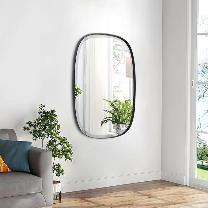 POZINO Oval Beveled Mirror Over Sink, 20"x30" Black Rectangle Mirror for Bathroom, Modern Oblong Vanity Wall Mirrors in Premium Stainless Steel Frame, Wall Mount Hangs Horizontal Or Vertical - ModernBath