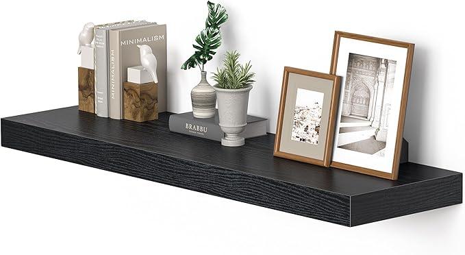 Vivelove Single Floating Shelves 36 inch Long, 10 in Deep Shelves Wall Mounted for Bedroom, Bathroom, Living Room, Kitchen, Office, Modern Shelf Home Decor, Set of 1, Black - ModernBath