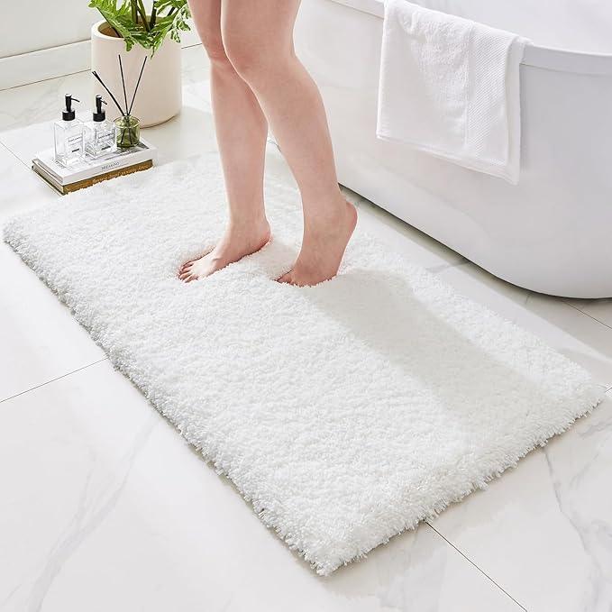 Ruggnovea Bathroom Rugs Non Slip Washable 70x24, Ultra Soft Thick Shaggy Absorbent Bath Mats, High Density Foam Latex Non Slip Backing Bath Rugs, Microfiber Bath Mats for Bathroom Floor&Sink,White - ModernBath