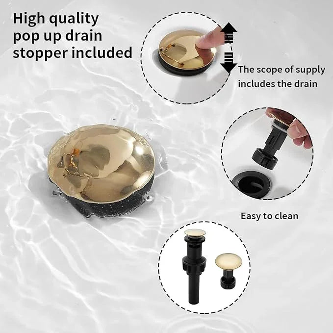 Bathroom Faucet Polished Gold GGStudy 2 Handles 4 Inches Centerset Bathroom Vanity with Drain Assembly and Supply Hose Lavatory Faucet Mixer Double Handle Tap - ModernBath