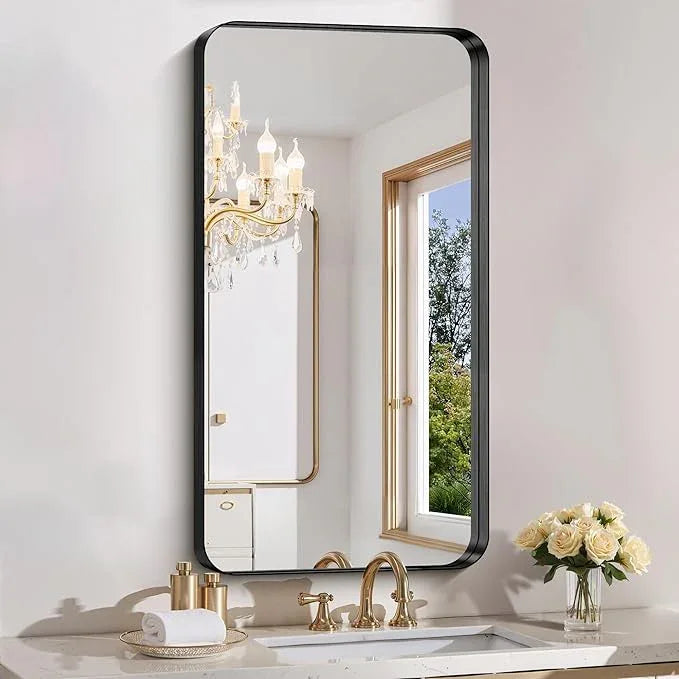 FORBATH 40x20 Inch Bathroom Mirror for Wall, Black Metal Framed Vanity Mirrors for Over Sink, Rounded-Corner Rectangle Mirror for Bedroom Living Room Entryway Hallway, Hangs Horizontal or Vertical - ModernBath