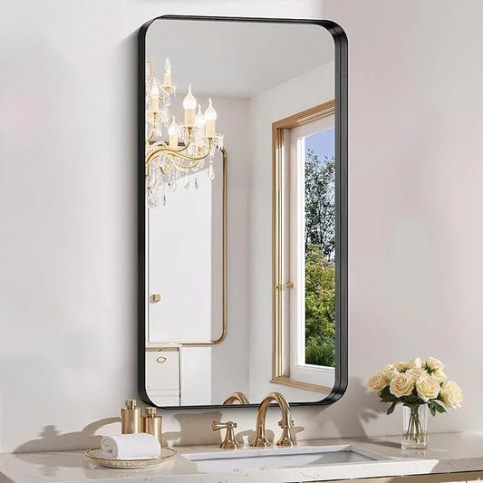 FORBATH 40x20 Inch Bathroom Mirror for Wall, Black Metal Framed Vanity Mirrors for Over Sink, Rounded-Corner Rectangle Mirror for Bedroom Living Room Entryway Hallway, Hangs Horizontal or Vertical - ModernBath