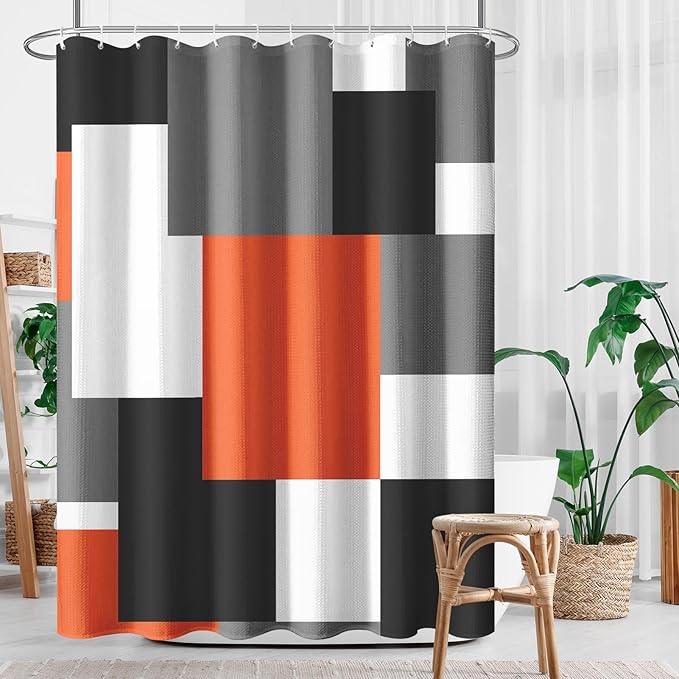 Culudea Geometric Orange White Shower Curtain Set, Black and Gray Modern Bathroom Window Waterproof Shower Curtain Set for Bathroom Decor - ModernBath
