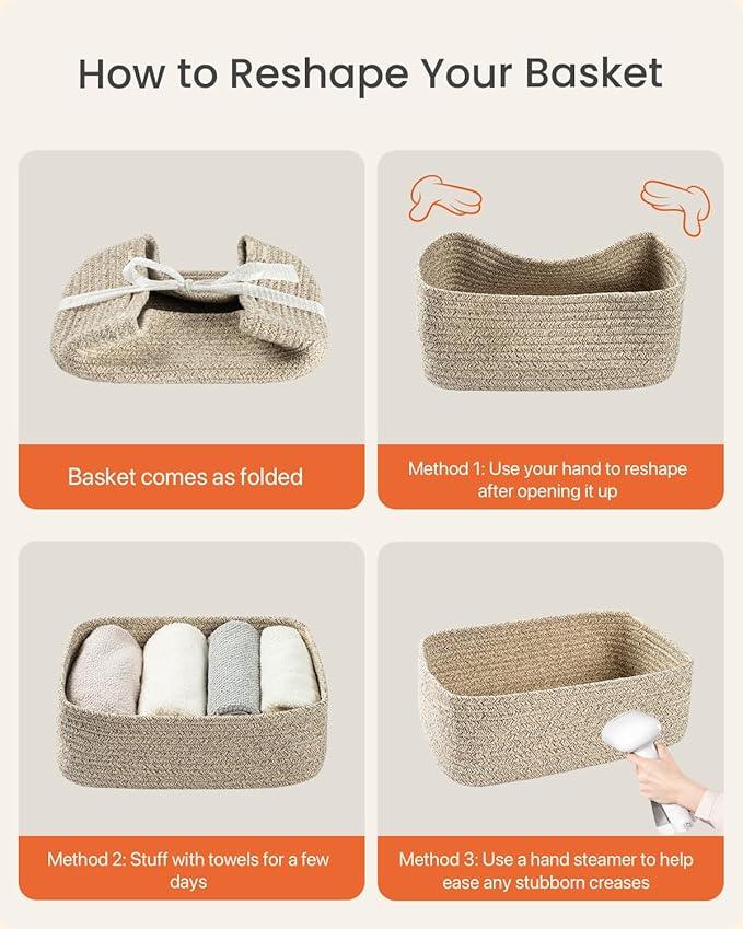 Small Woven Basket, 12 x 8 x 4.5 Inches, Storage Basket for Organizing, Cute Small Rope Shelf Closet Cube Storage Bins Baskets for Shelves, Dog Toy Gift Baskets Empty, 3 Packs, Mixed Brown - ModernBath