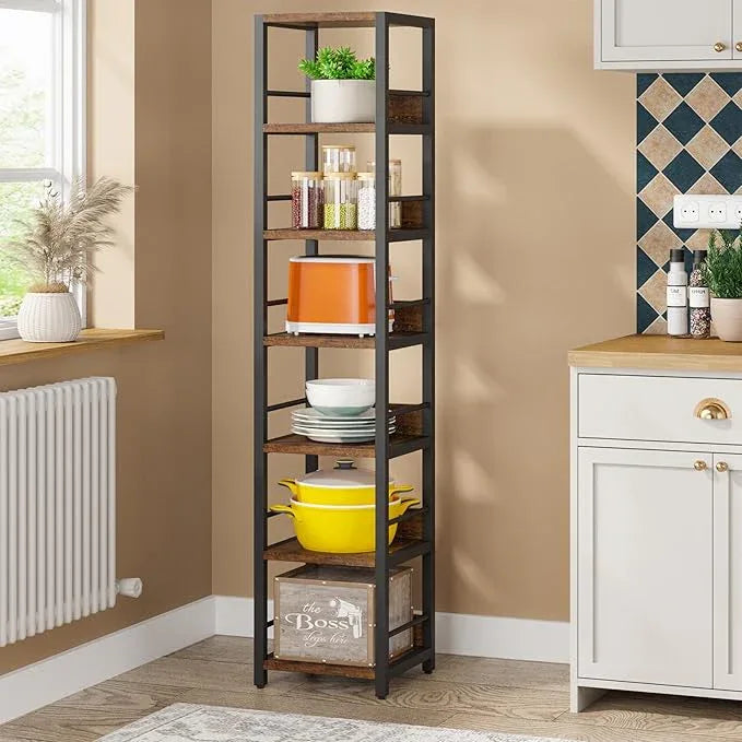 Tribesigns 6-Tier Corner Shelf, 75 Inch Tall Narrow Bookshelf Storage Rack, Etagere Shelves Display Stand for Small Spaces, Rustic Open Bookcase Square Shelf Tower for Living Room Bathroom - ModernBath