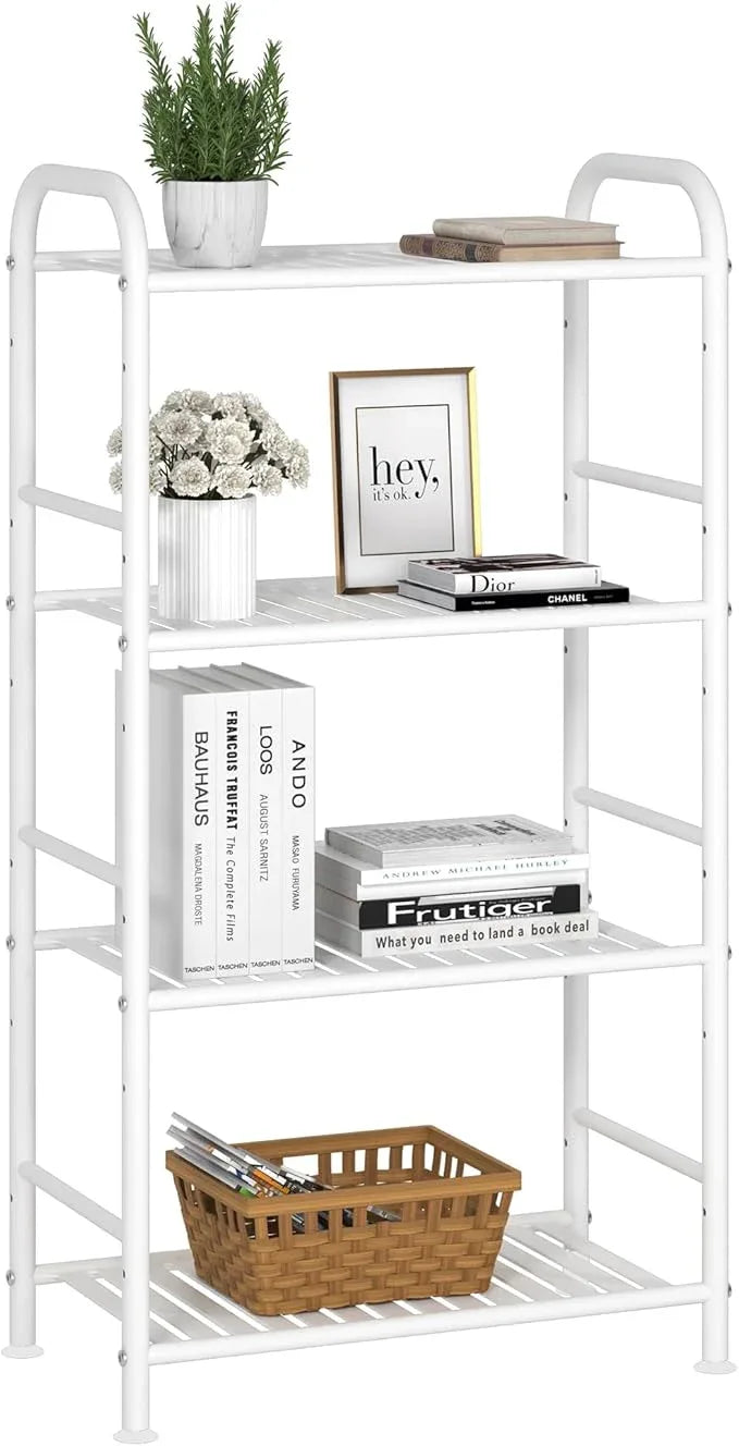 JSB 4-Tier Adjustable Shelving Unit, Heavy Duty Storage Rack Organizer Metal Corner Shelf for Kitchen Living Room Laundry Pantry Bathroom (White, 4 Tier)… - ModernBath