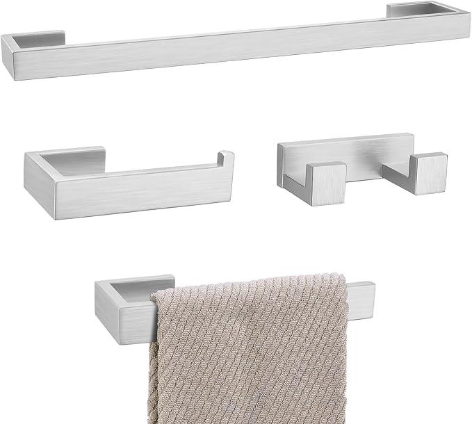 Brushed Nickel Bathroom Hardware Set, 4-Piece Bath Towel Bar Set SUS304 Stainless Steel Towel Rack Set for Bathroom, 23.6 inches Bathroom Towel Holder Set Wall Mounted - ModernBath
